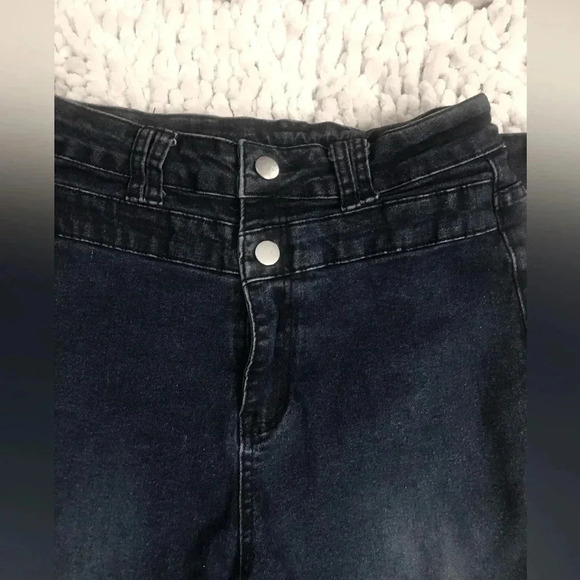 Women’s High-Rise Bell-Bottom Black Denim Jeans Flare Wide Leg & Belt-Med - Picture 7 of 13